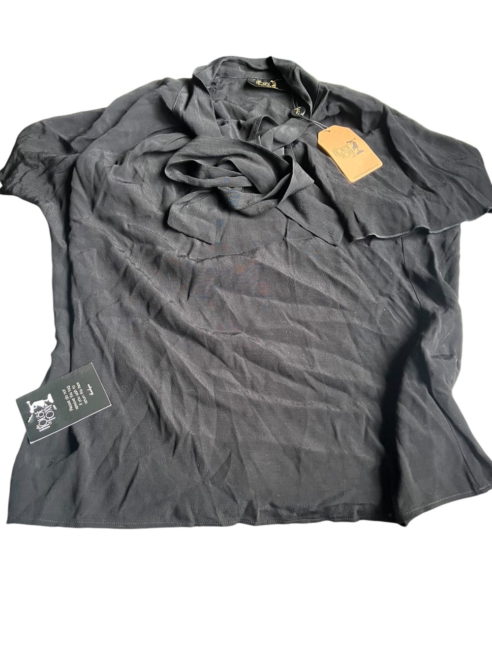 House of Foxy 1930s Tie-Neck Blouse in Black NWT Large